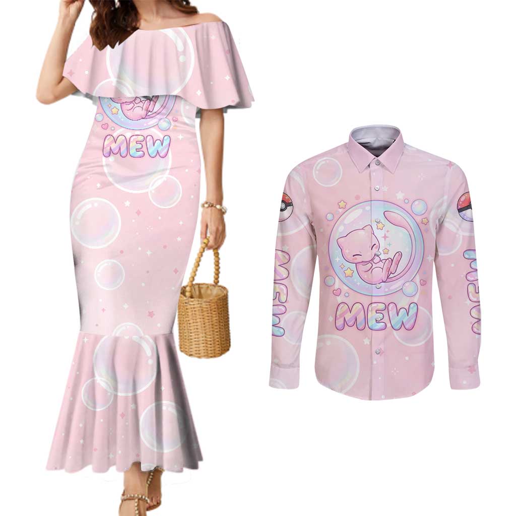 Mew Couples Matching Mermaid Dress and Long Sleeve Button Shirt Pastel Kawaii Bubble Art