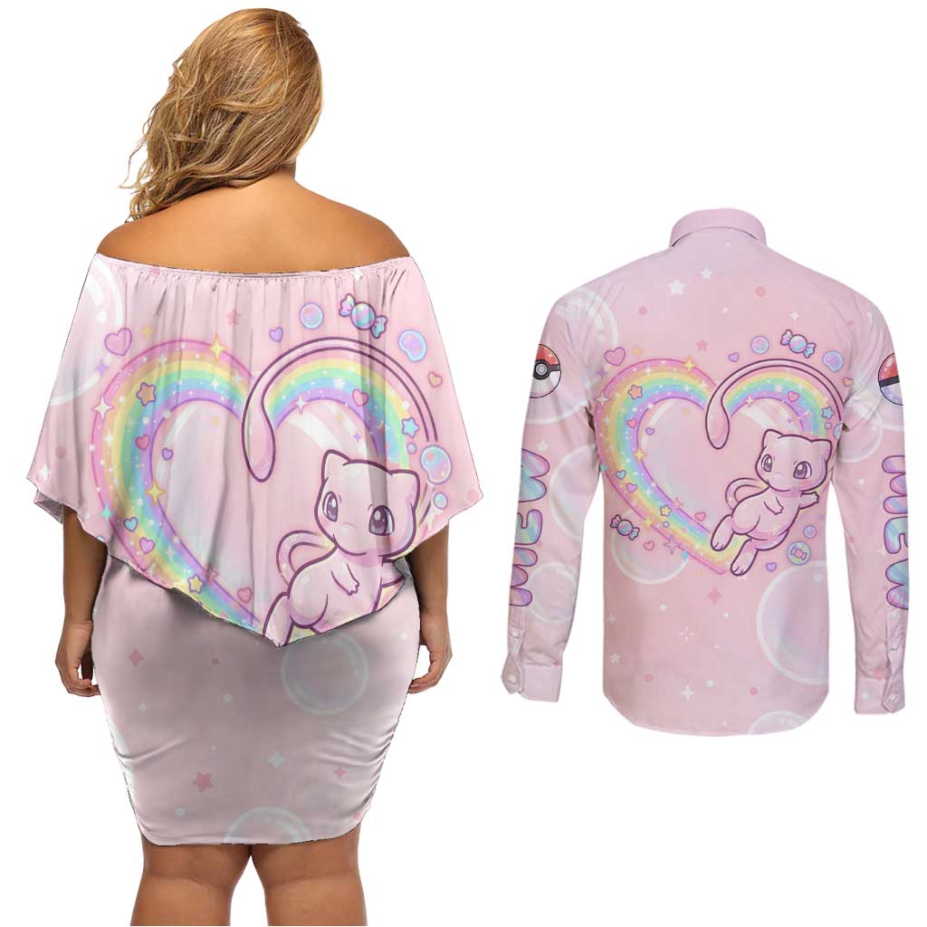 Mew Couples Matching Off Shoulder Short Dress and Long Sleeve Button Shirt Pastel Kawaii Bubble Art