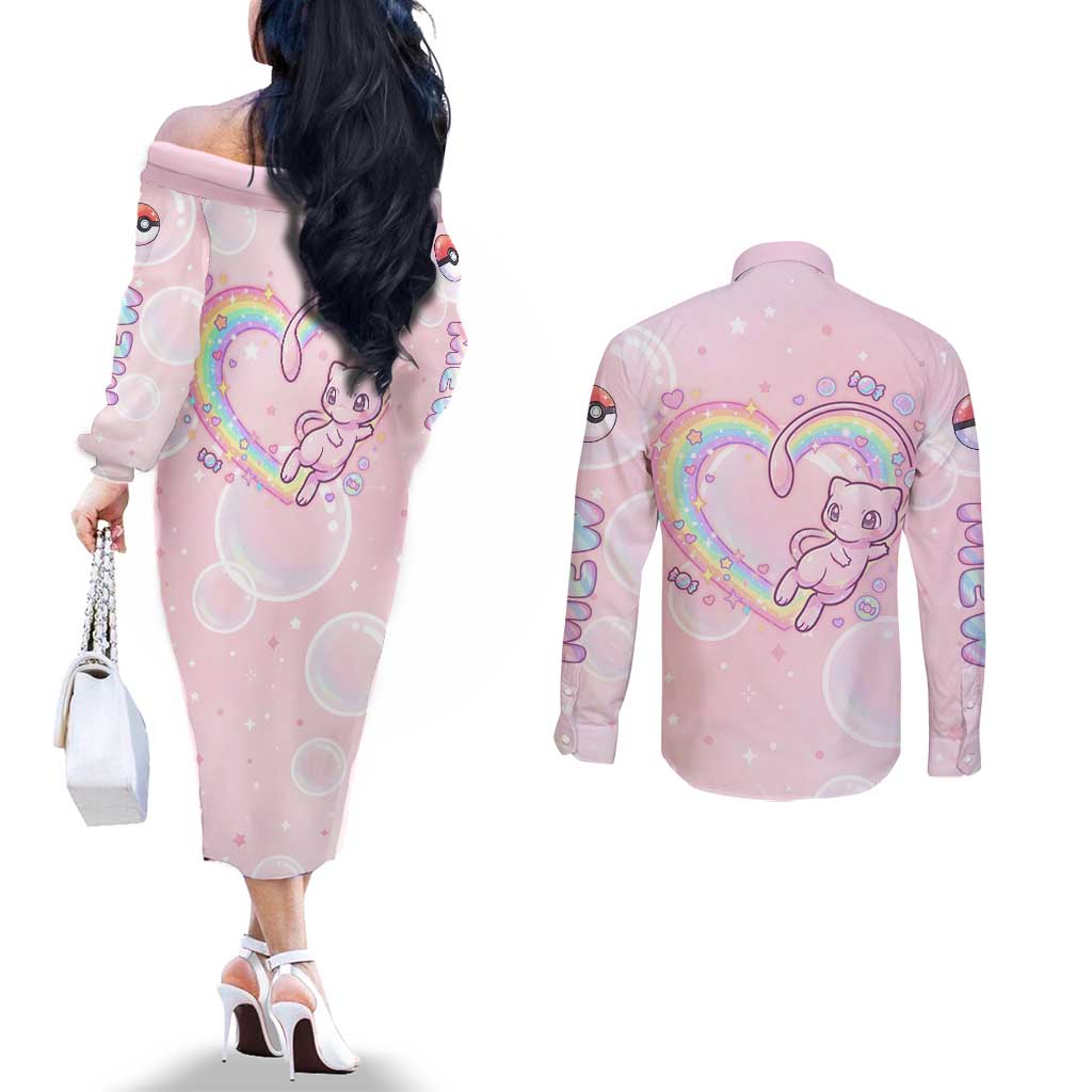Mew Couples Matching Off The Shoulder Long Sleeve Dress and Long Sleeve Button Shirt Pastel Kawaii Bubble Art