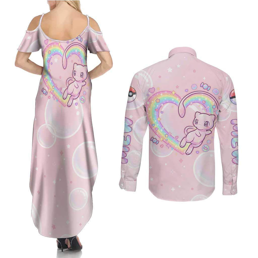 Mew Couples Matching Summer Maxi Dress and Long Sleeve Button Shirt Pastel Kawaii Bubble Art