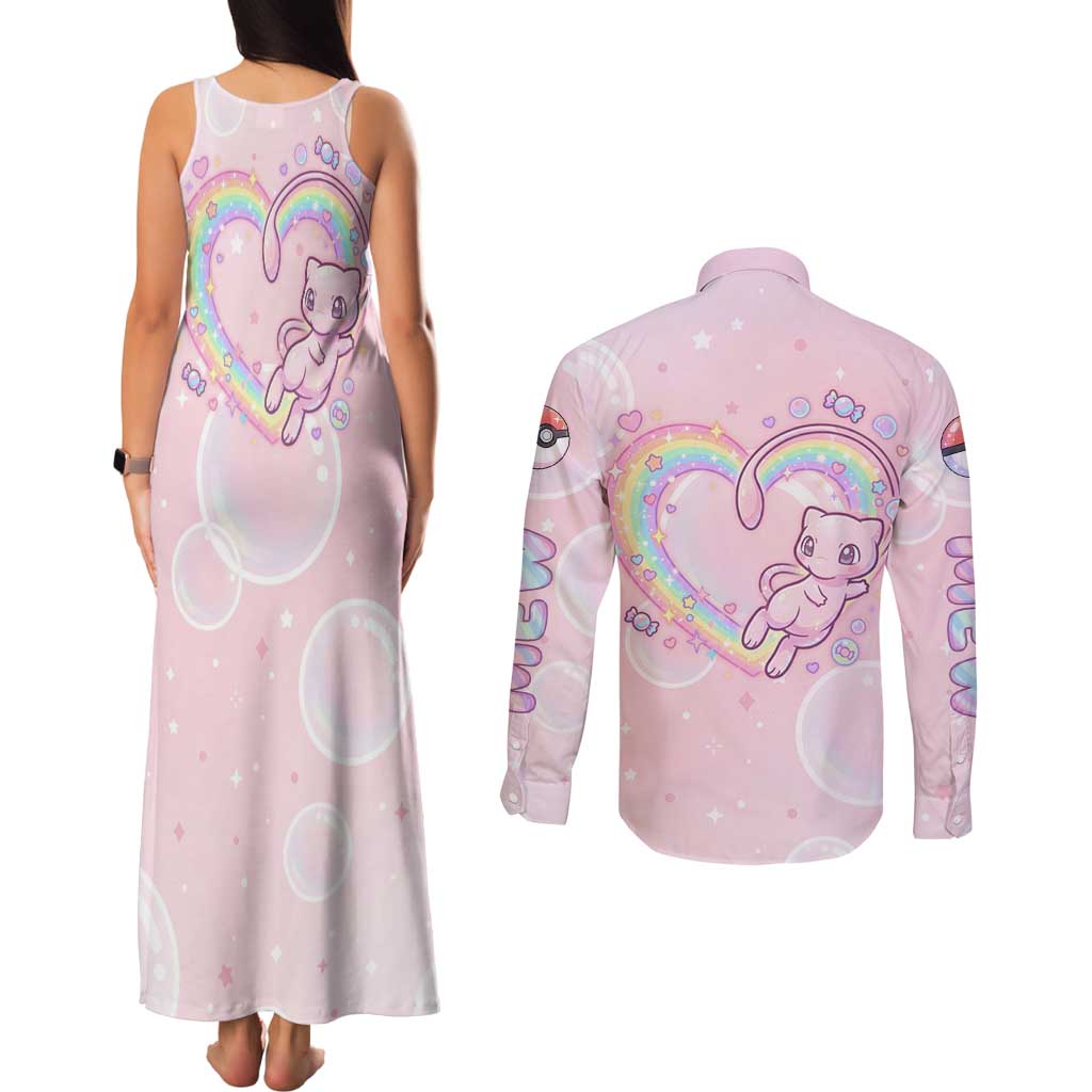 Mew Couples Matching Tank Maxi Dress and Long Sleeve Button Shirt Pastel Kawaii Bubble Art