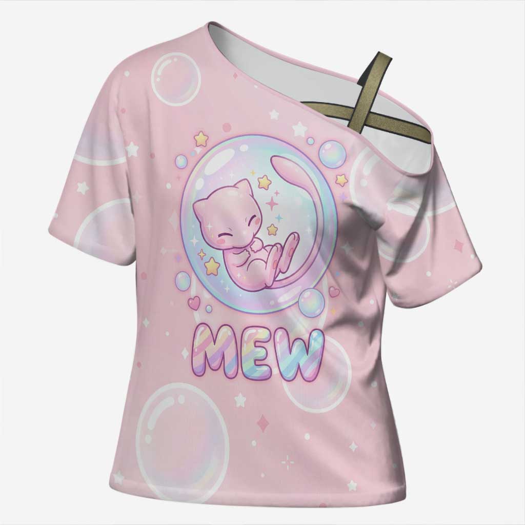 Mew Cross Shoulder Shirt Pastel Kawaii Bubble Art