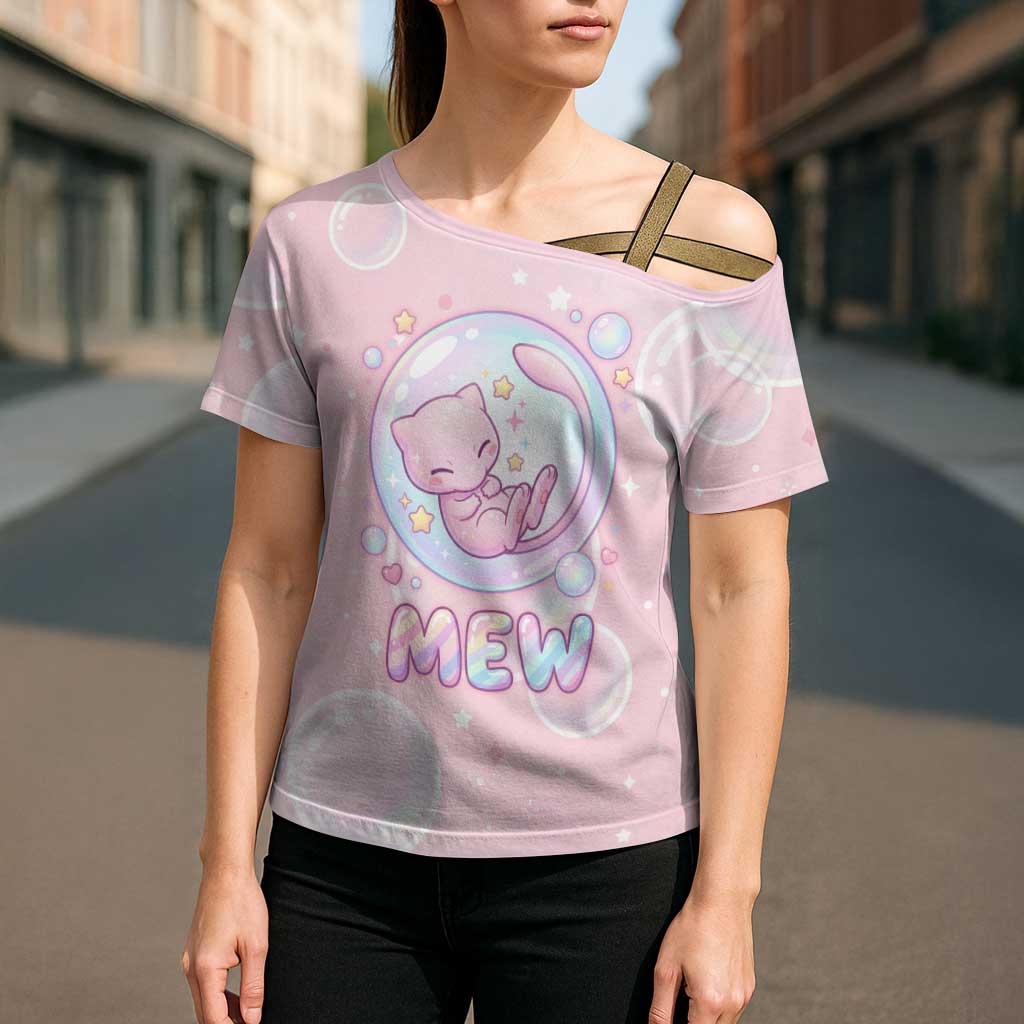 Mew Cross Shoulder Shirt Pastel Kawaii Bubble Art