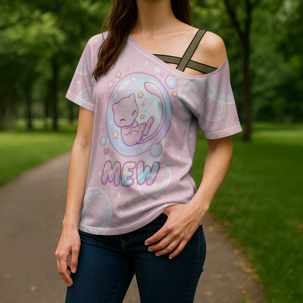 Mew Cross Shoulder Shirt Pastel Kawaii Bubble Art