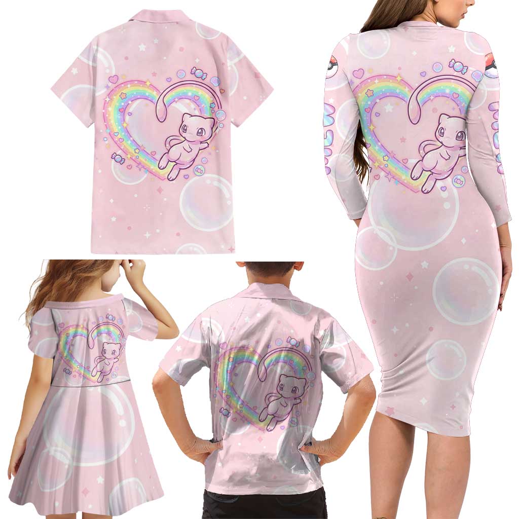 Mew Family Matching Long Sleeve Bodycon Dress and Hawaiian Shirt Pastel Kawaii Bubble Art