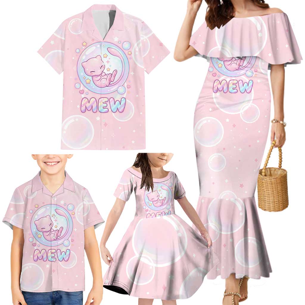 Mew Family Matching Mermaid Dress and Hawaiian Shirt Pastel Kawaii Bubble Art