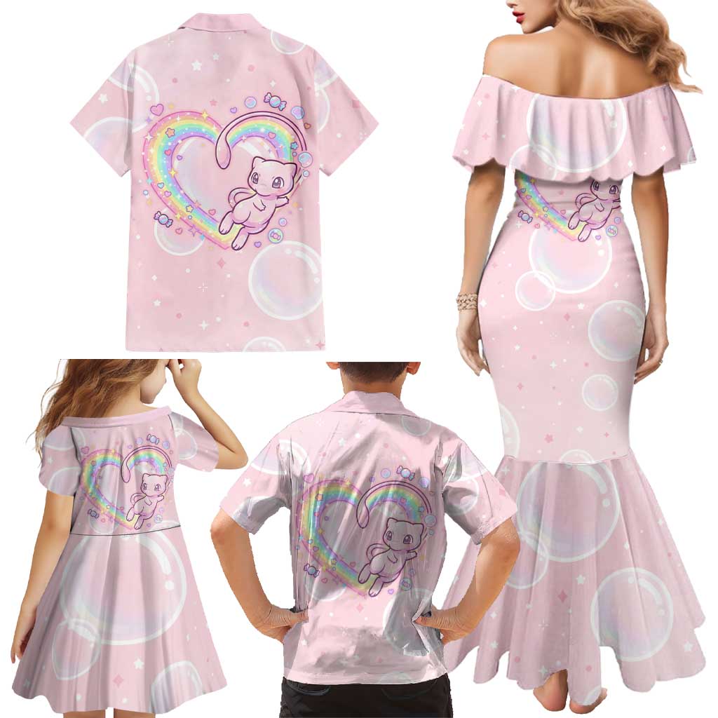 Mew Family Matching Mermaid Dress and Hawaiian Shirt Pastel Kawaii Bubble Art