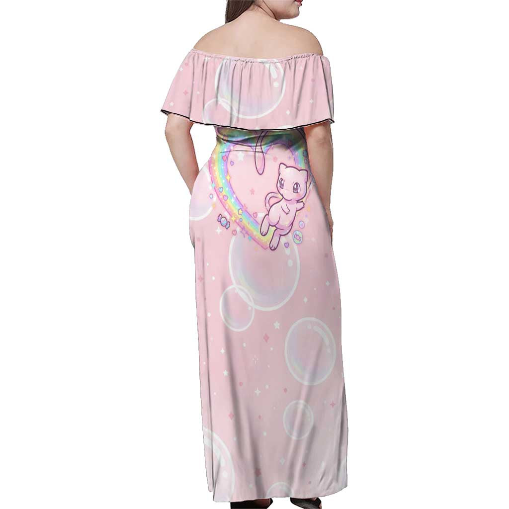 Mew Family Matching Off Shoulder Maxi Dress and Hawaiian Shirt Pastel Kawaii Bubble Art