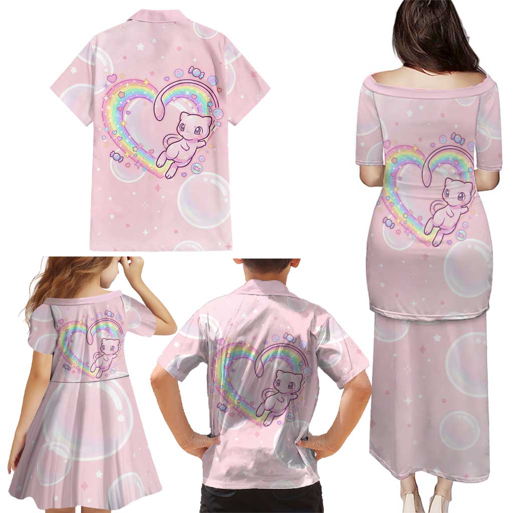 Mew Family Matching Puletasi and Hawaiian Shirt Pastel Kawaii Bubble Art