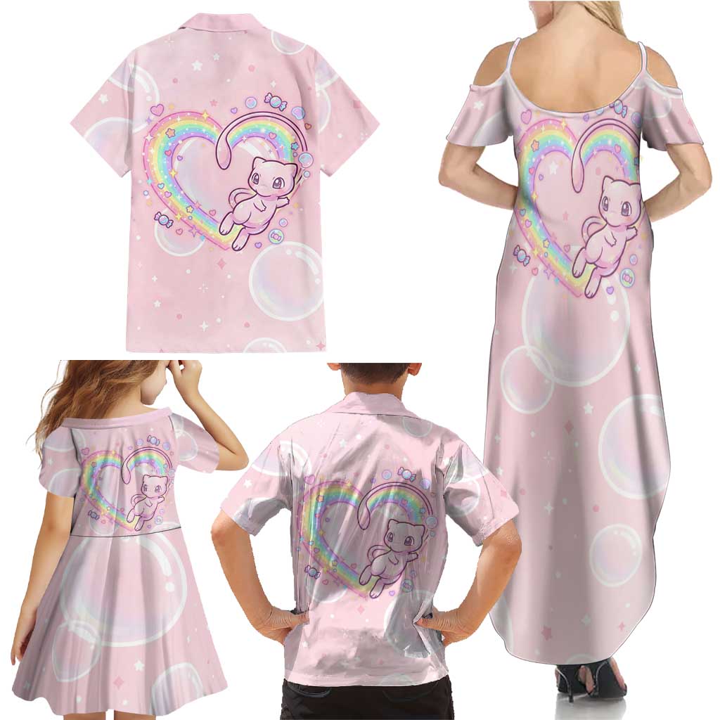 Mew Family Matching Summer Maxi Dress and Hawaiian Shirt Pastel Kawaii Bubble Art