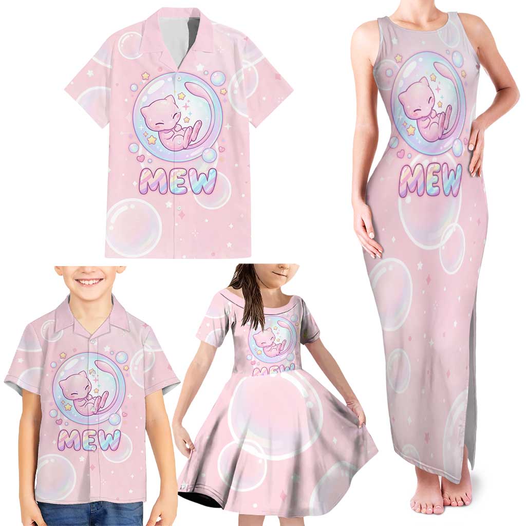 Mew Family Matching Tank Maxi Dress and Hawaiian Shirt Pastel Kawaii Bubble Art