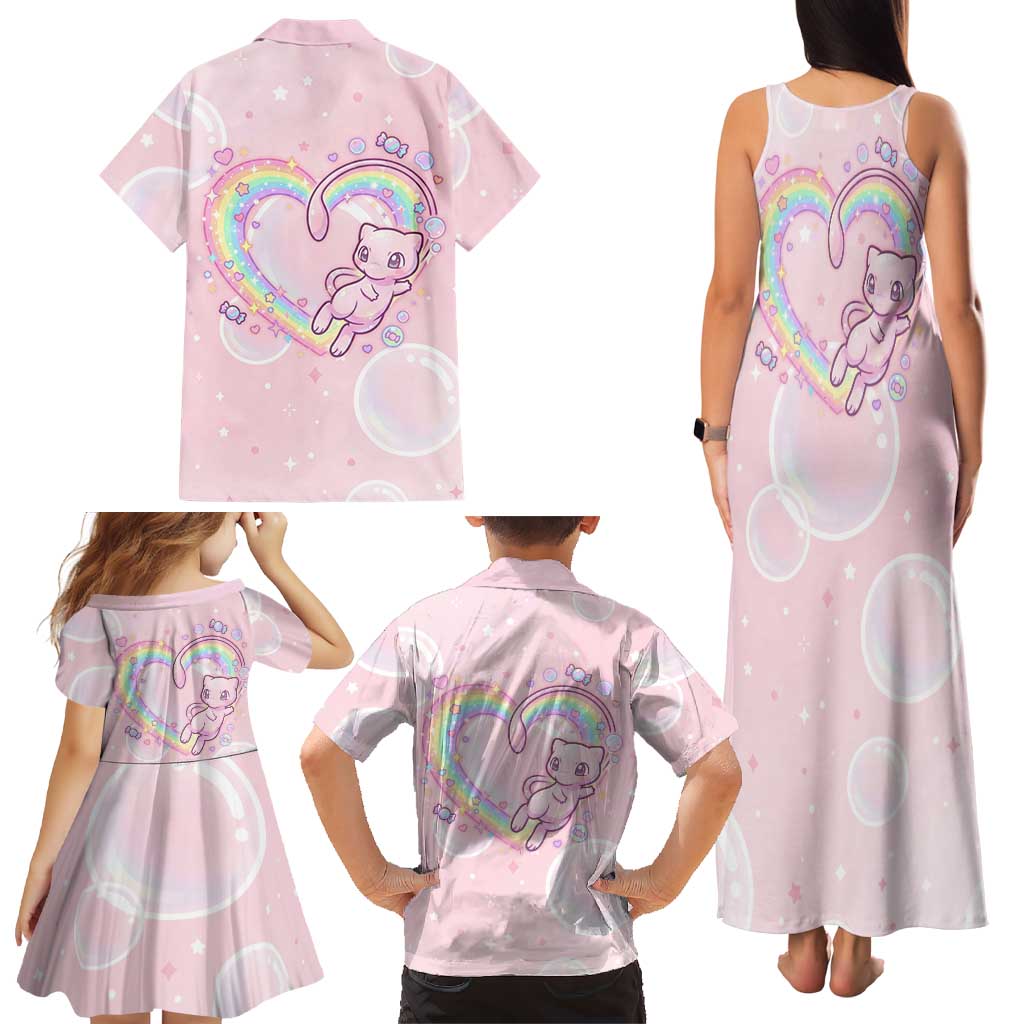 Mew Family Matching Tank Maxi Dress and Hawaiian Shirt Pastel Kawaii Bubble Art