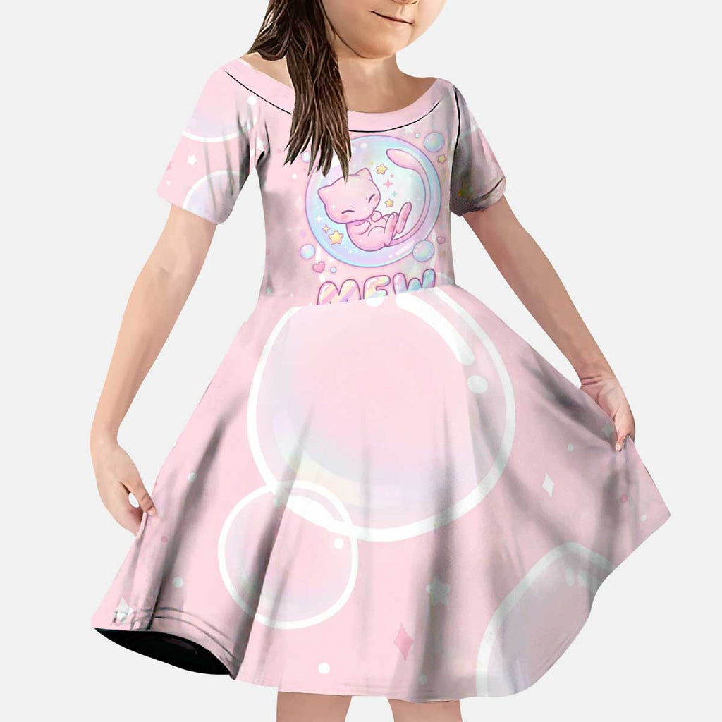 Mew Kid Short Sleeve Dress Pastel Kawaii Bubble Art