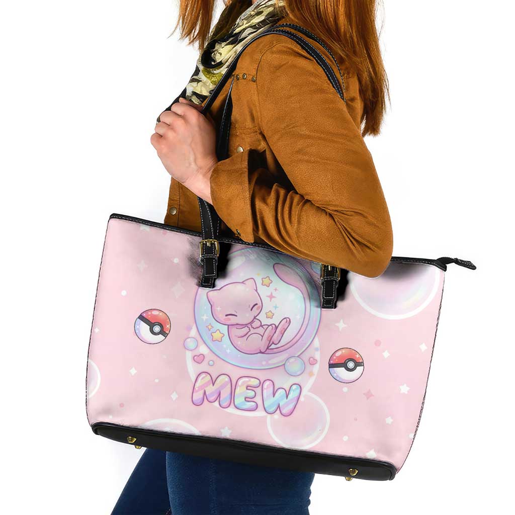 Mew Leather Tote Bag Pastel Kawaii Bubble Art