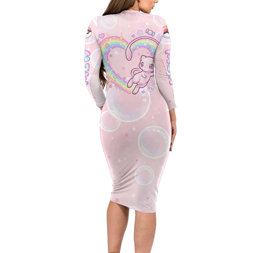 Mew Long Sleeve Bodycon Dress Pastel Kawaii Bubble Art
