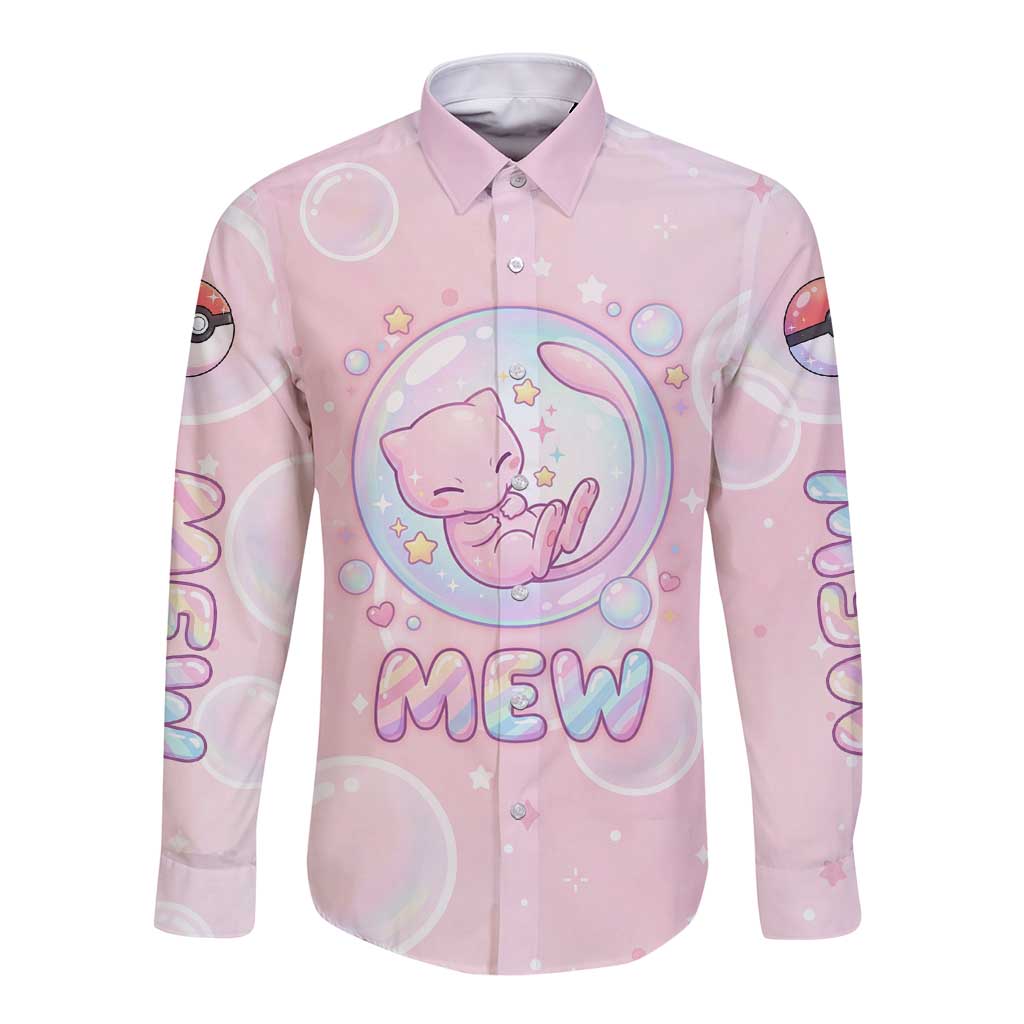 Mew Long Sleeve Button Shirt Pastel Kawaii Bubble Art
