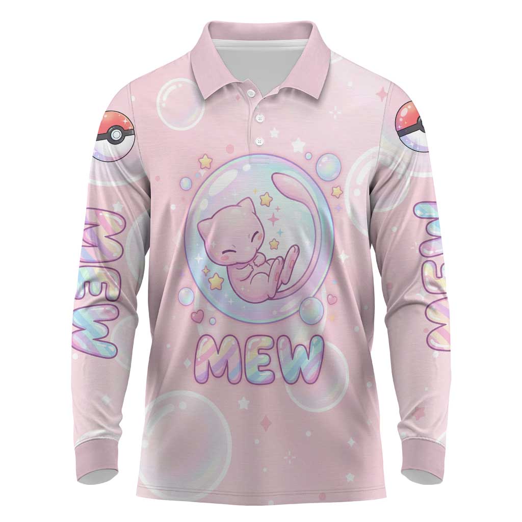 Mew Long Sleeve Polo Shirt Pastel Kawaii Bubble Art