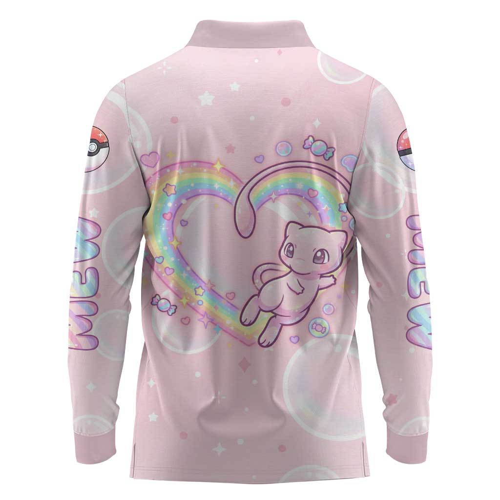 Mew Long Sleeve Polo Shirt Pastel Kawaii Bubble Art