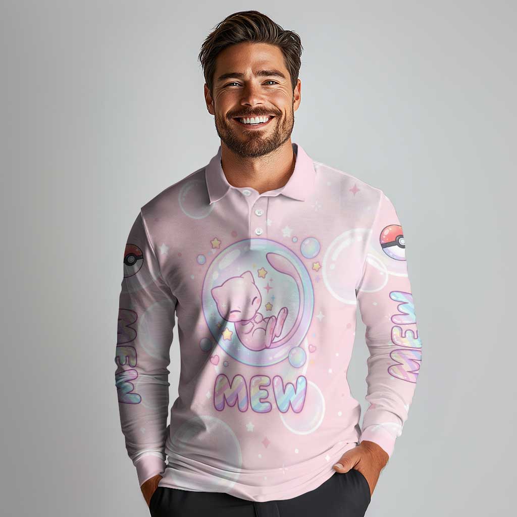 Mew Long Sleeve Polo Shirt Pastel Kawaii Bubble Art