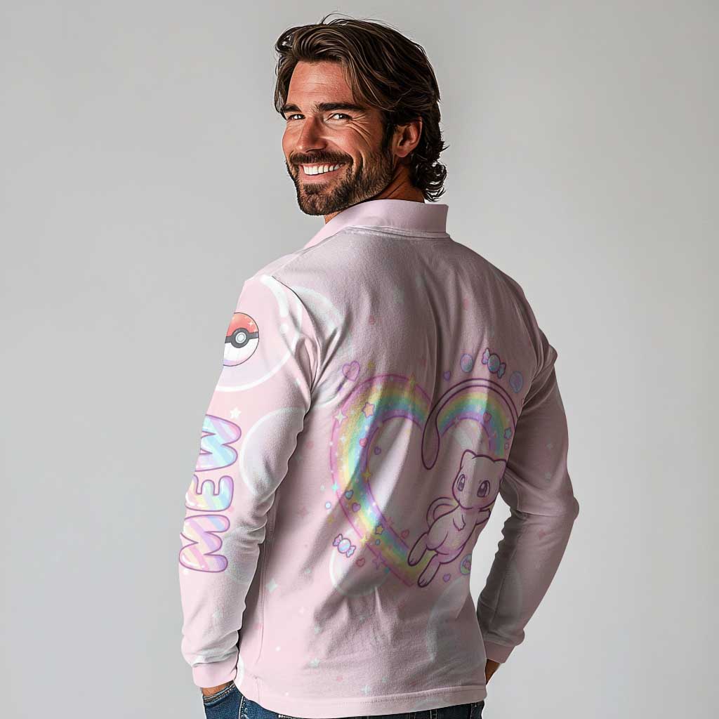 Mew Long Sleeve Polo Shirt Pastel Kawaii Bubble Art