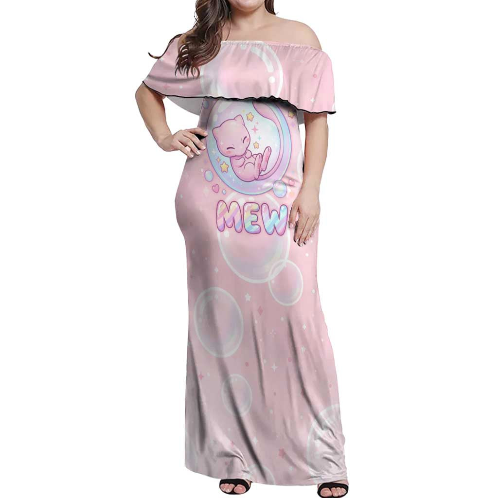 Mew Off Shoulder Maxi Dress Pastel Kawaii Bubble Art