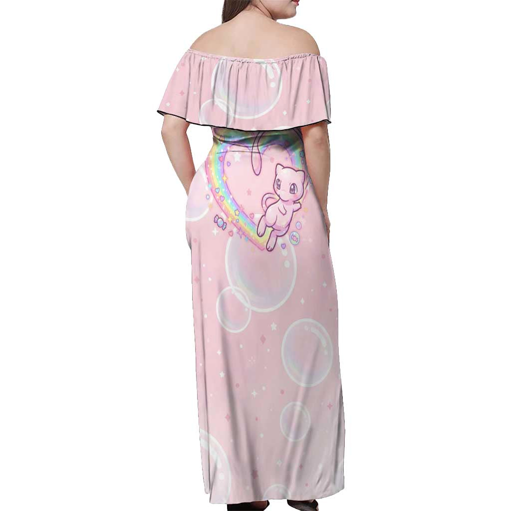Mew Off Shoulder Maxi Dress Pastel Kawaii Bubble Art