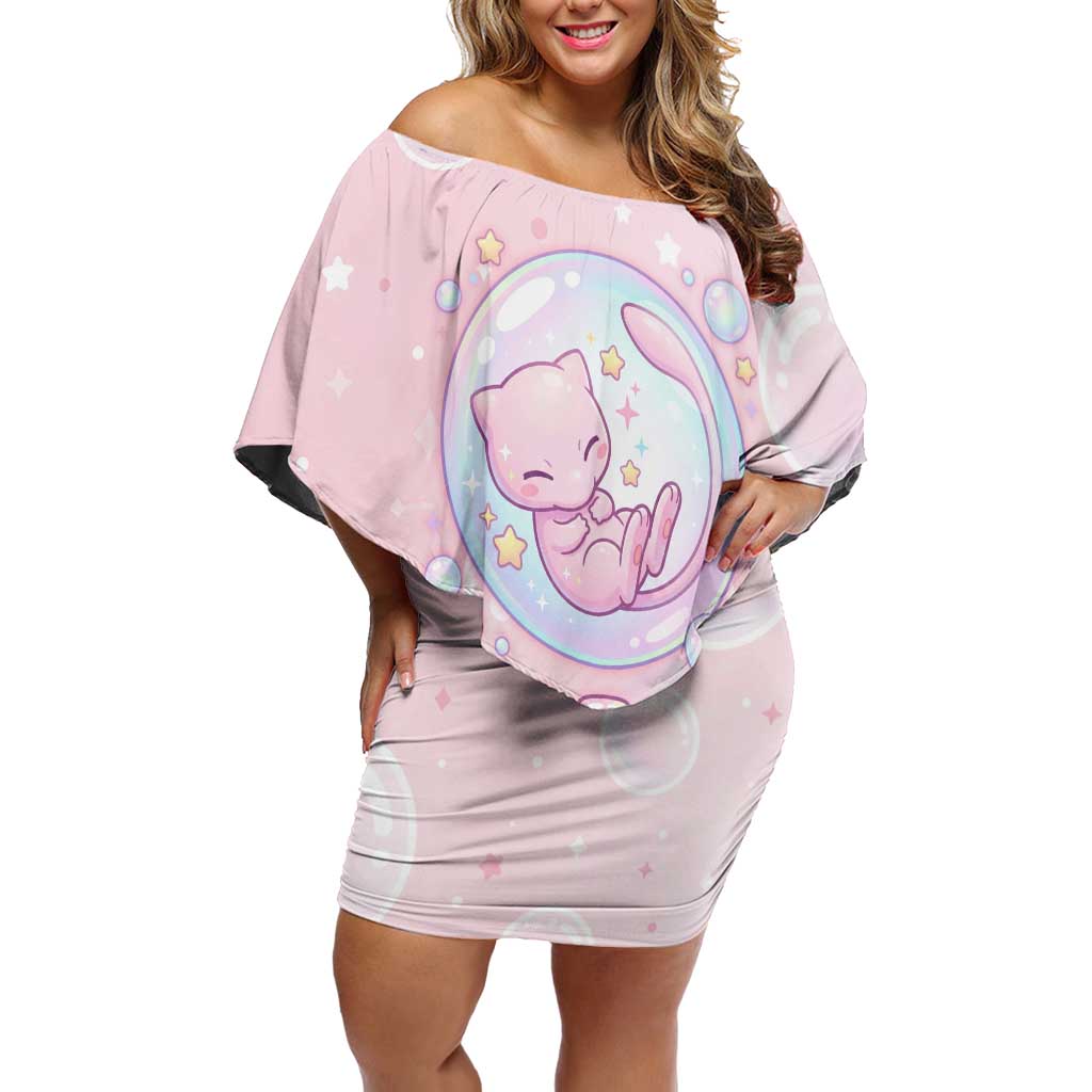 Mew Off Shoulder Short Dress Pastel Kawaii Bubble Art