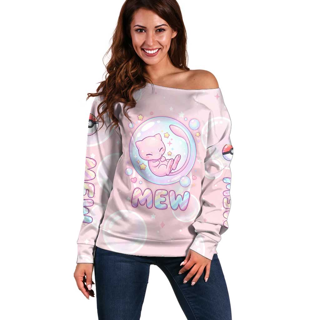 Mew Off Shoulder Sweater Pastel Kawaii Bubble Art