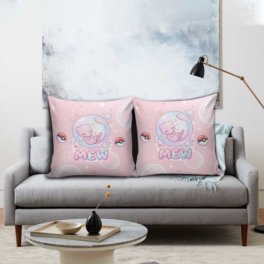 Mew Pillow Cover Pastel Kawaii Bubble Art