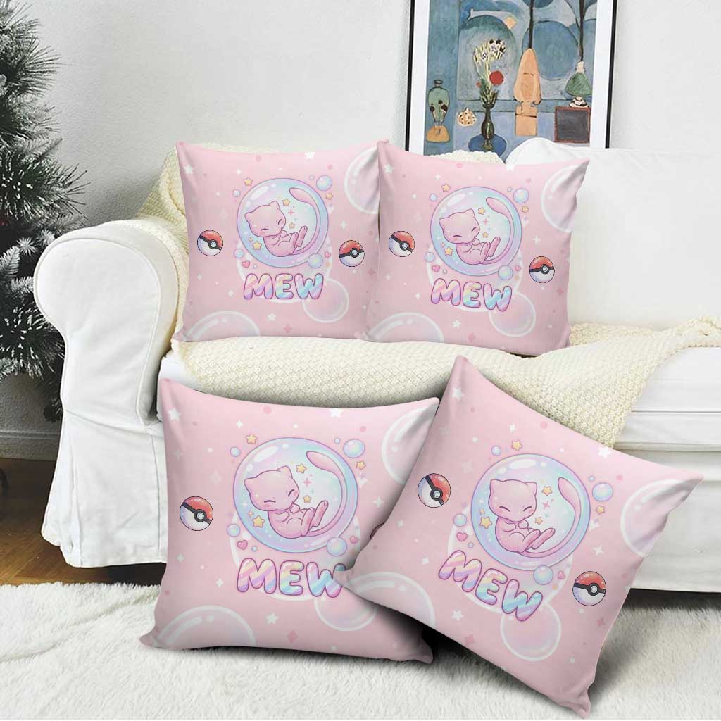 Mew Pillow Cover Pastel Kawaii Bubble Art