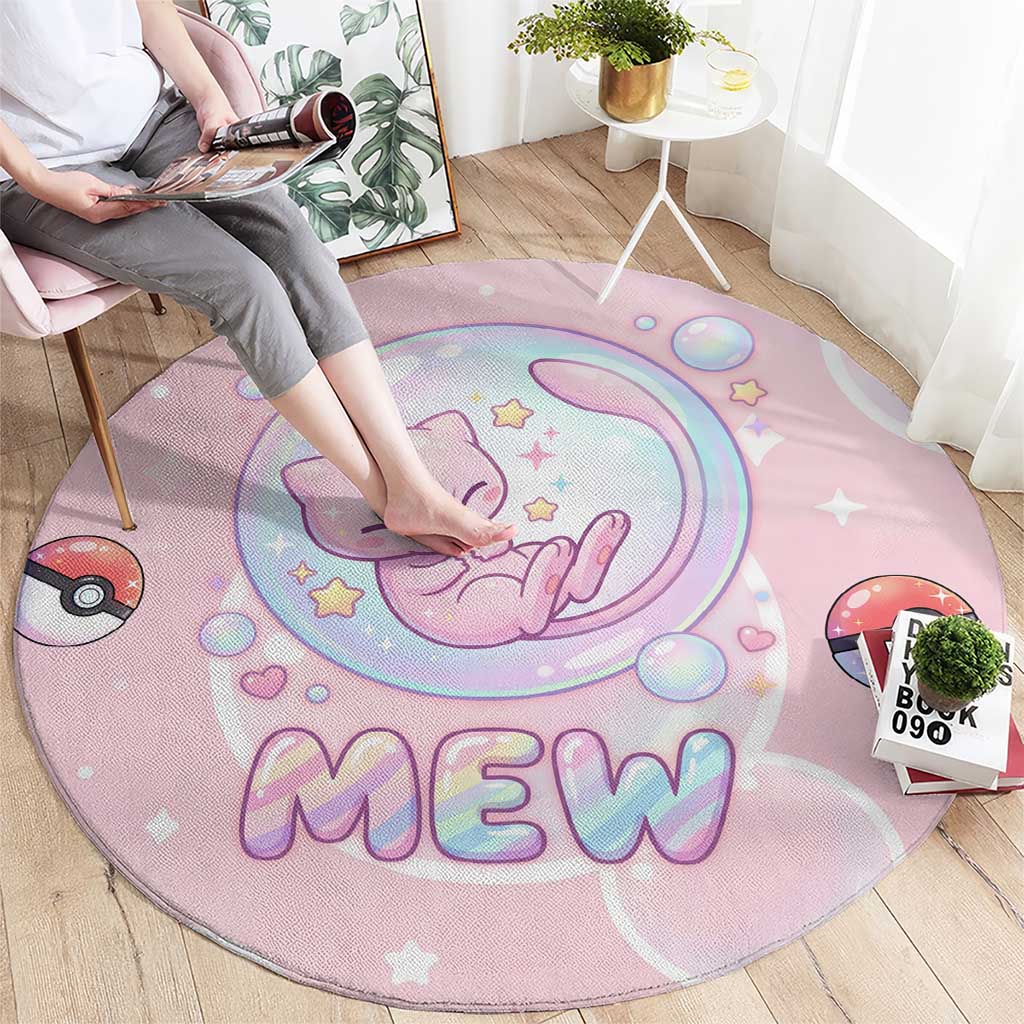 Mew Round Carpet Pastel Kawaii Bubble Art