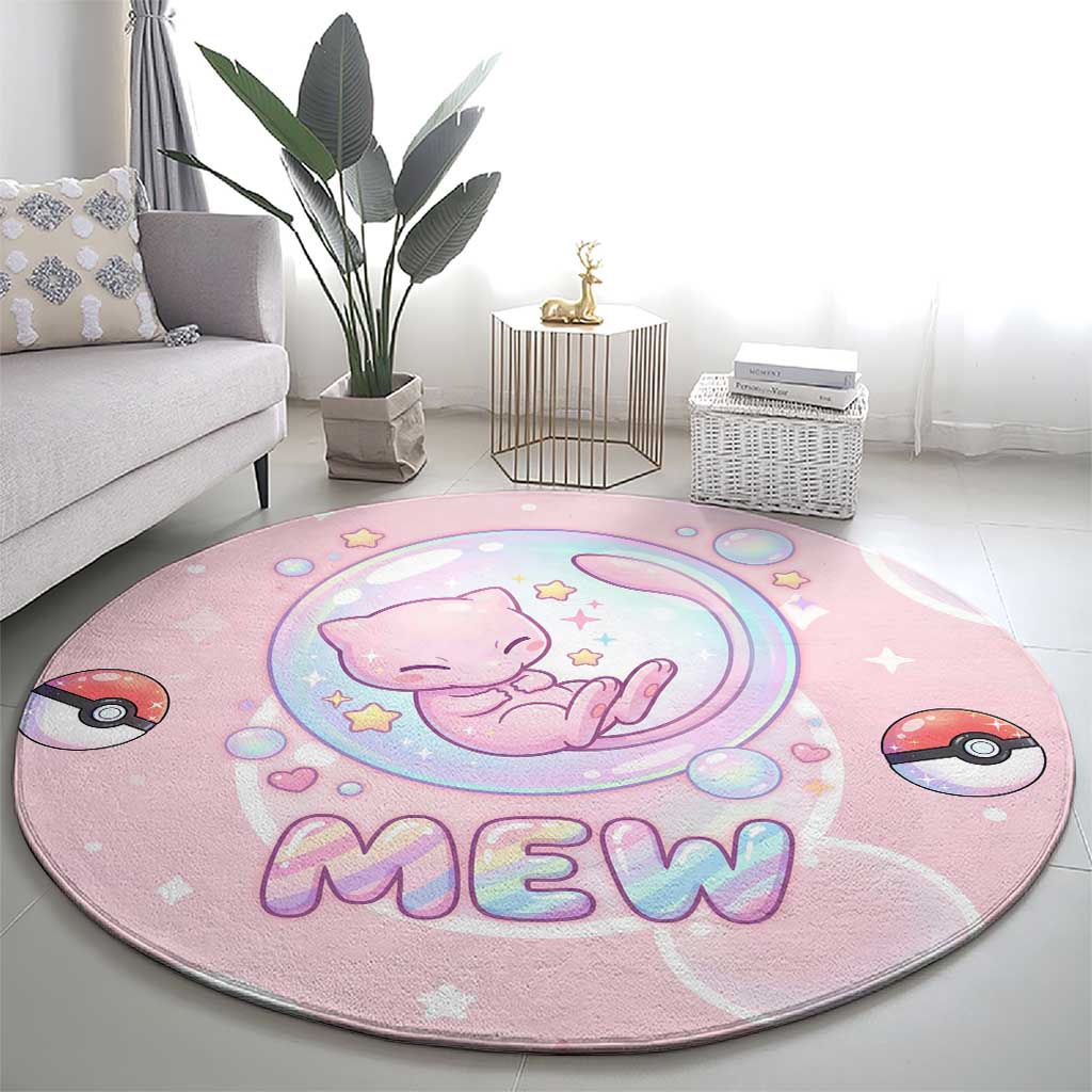 Mew Round Carpet Pastel Kawaii Bubble Art