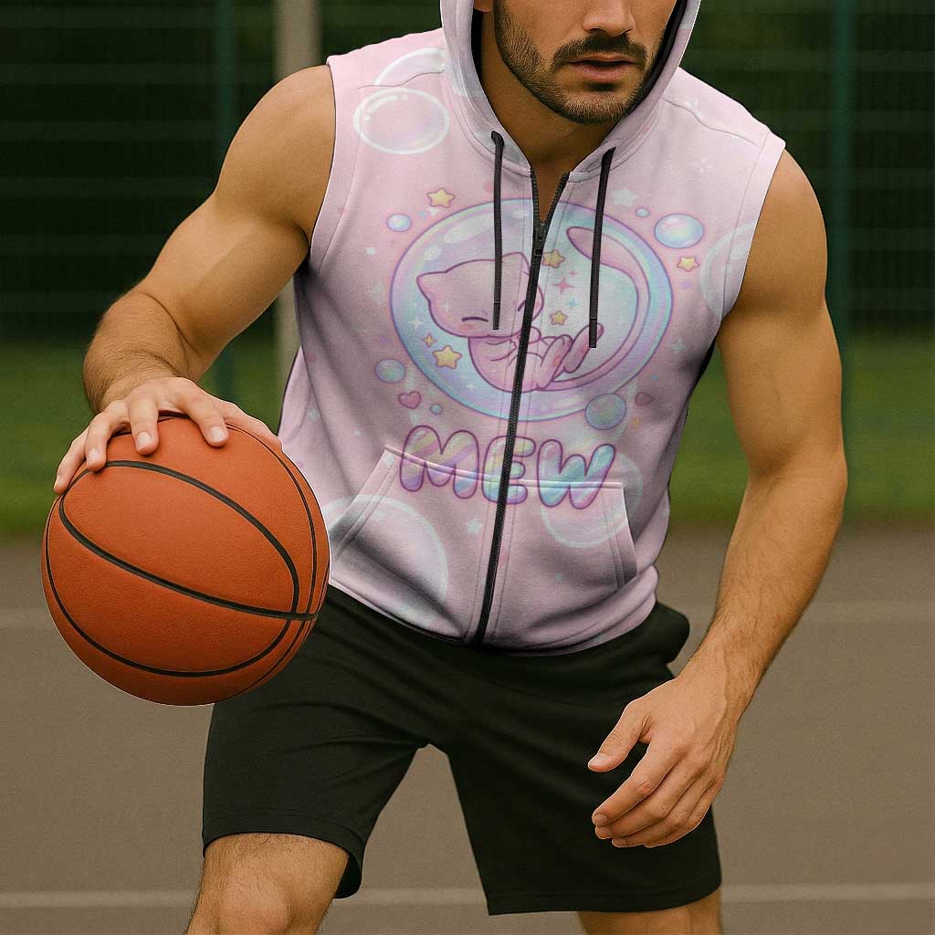 Mew Sleeveless Zip Hoodie Pastel Kawaii Bubble Art