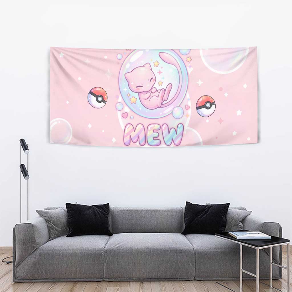 Mew Tapestry Pastel Kawaii Bubble Art