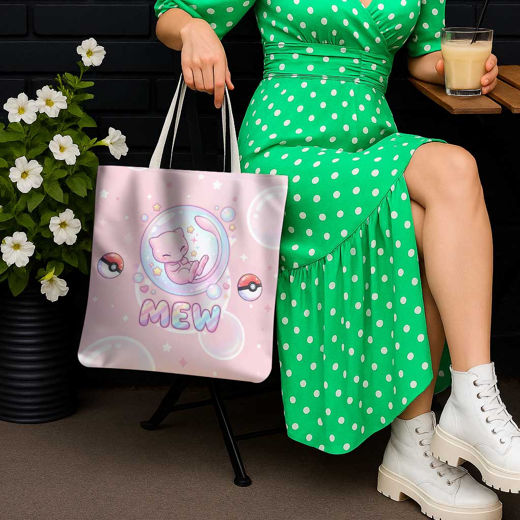 Mew Tote Bag Pastel Kawaii Bubble Art