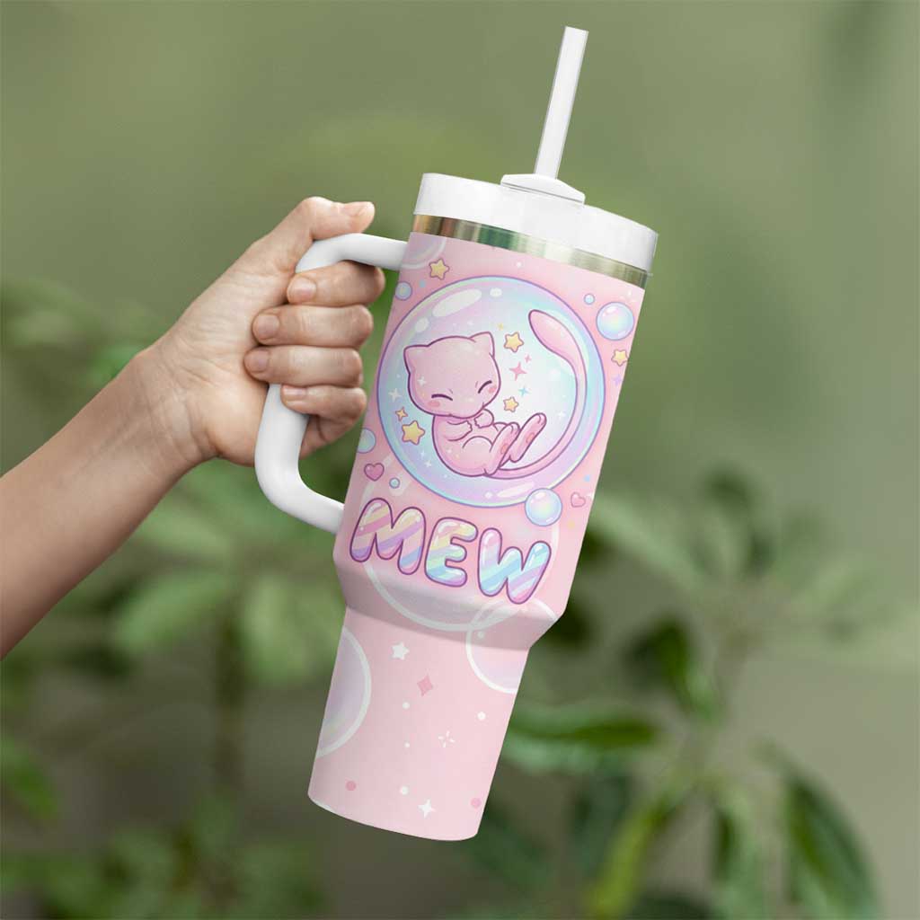 Mew Tumbler With Handle Pastel Kawaii Bubble Art