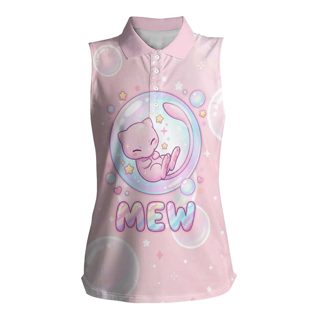 Mew Women Sleeveless Polo Shirt Pastel Kawaii Bubble Art