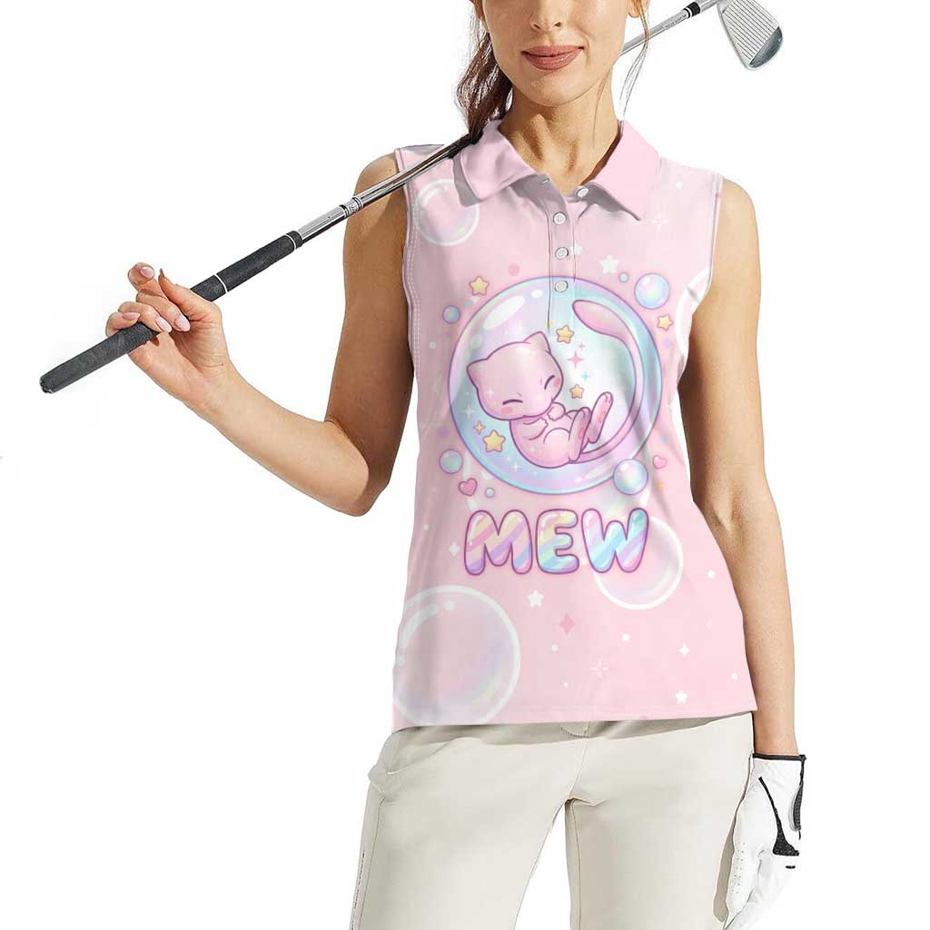 Mew Women Sleeveless Polo Shirt Pastel Kawaii Bubble Art