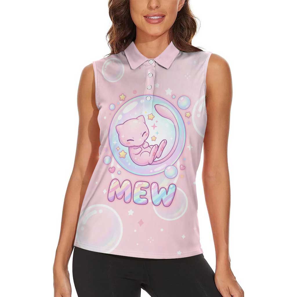 Mew Women Sleeveless Polo Shirt Pastel Kawaii Bubble Art