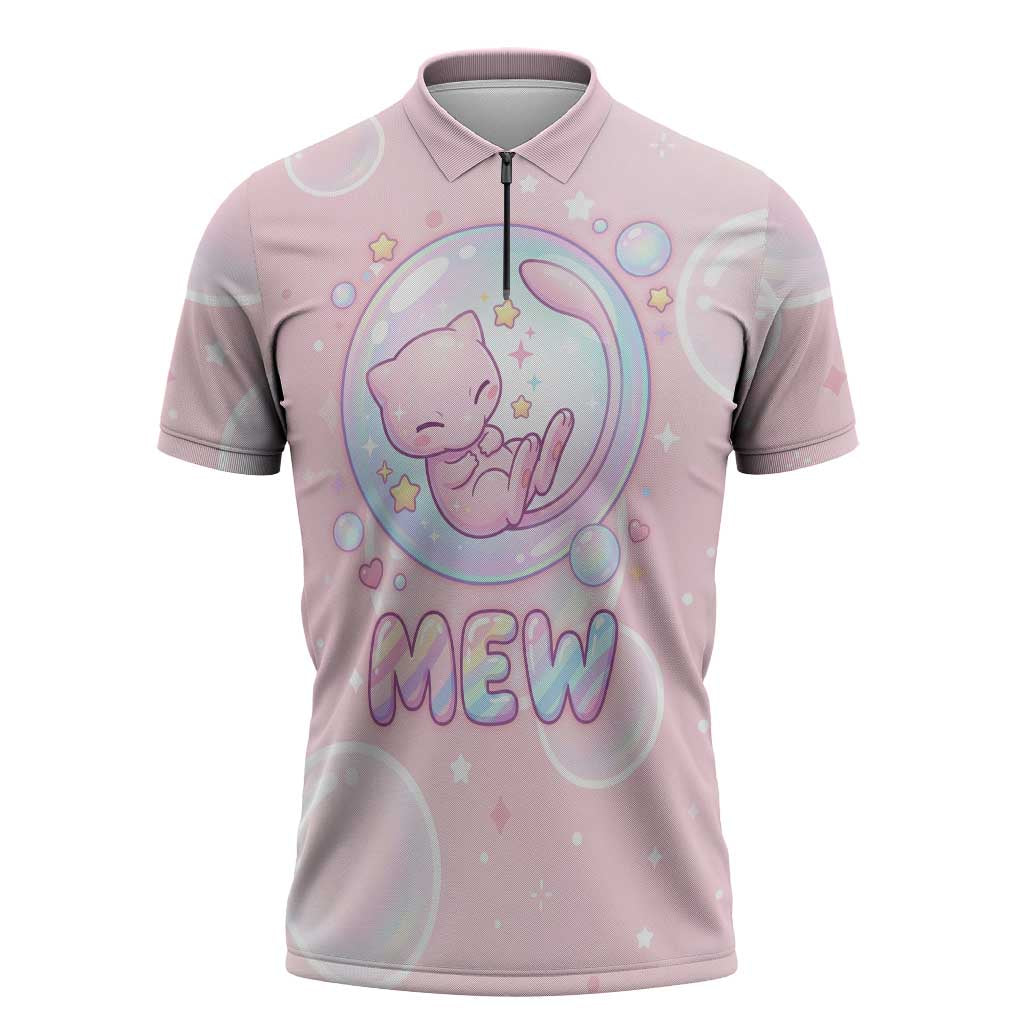 Mew Zipper Polo Shirt Pastel Kawaii Bubble Art