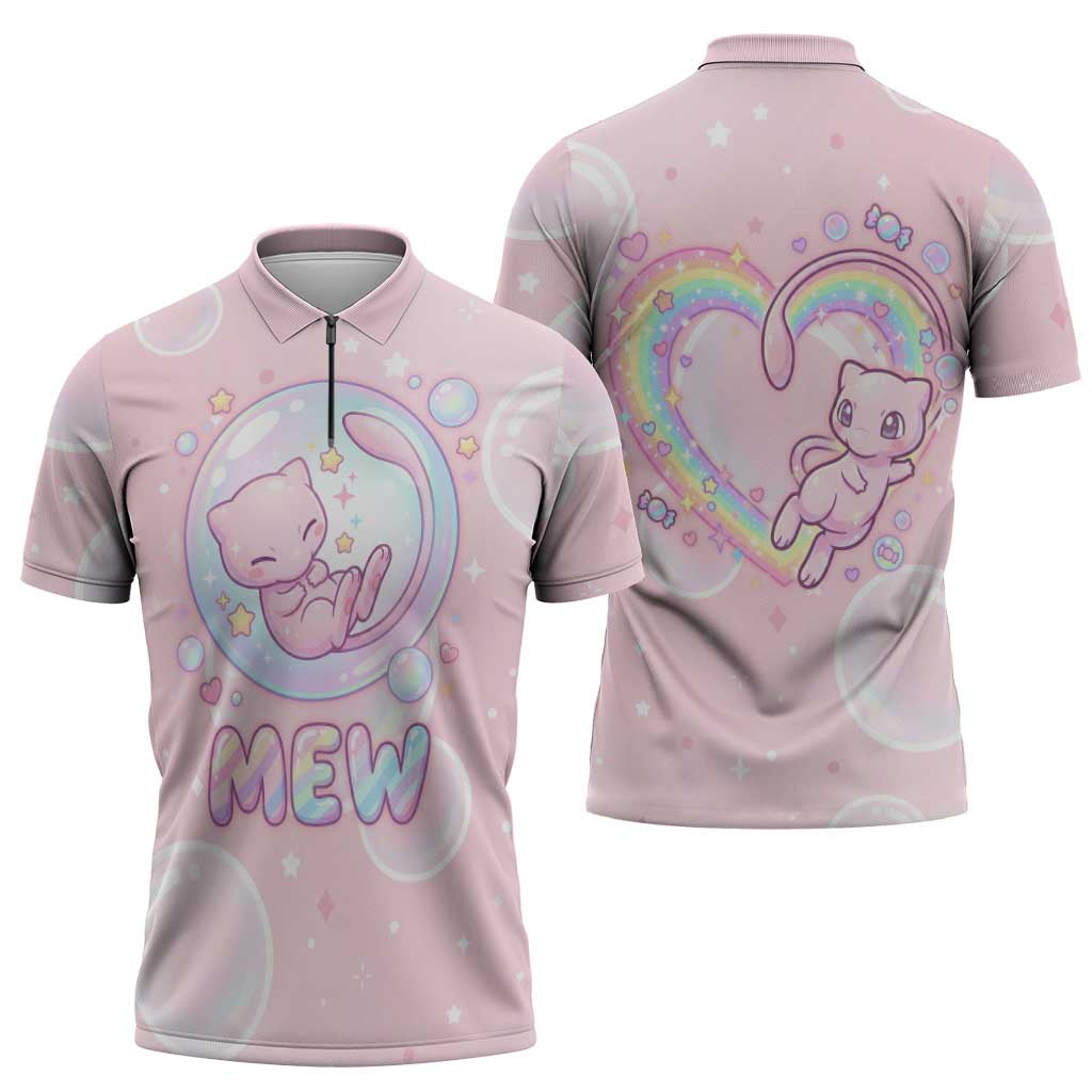 Mew Zipper Polo Shirt Pastel Kawaii Bubble Art