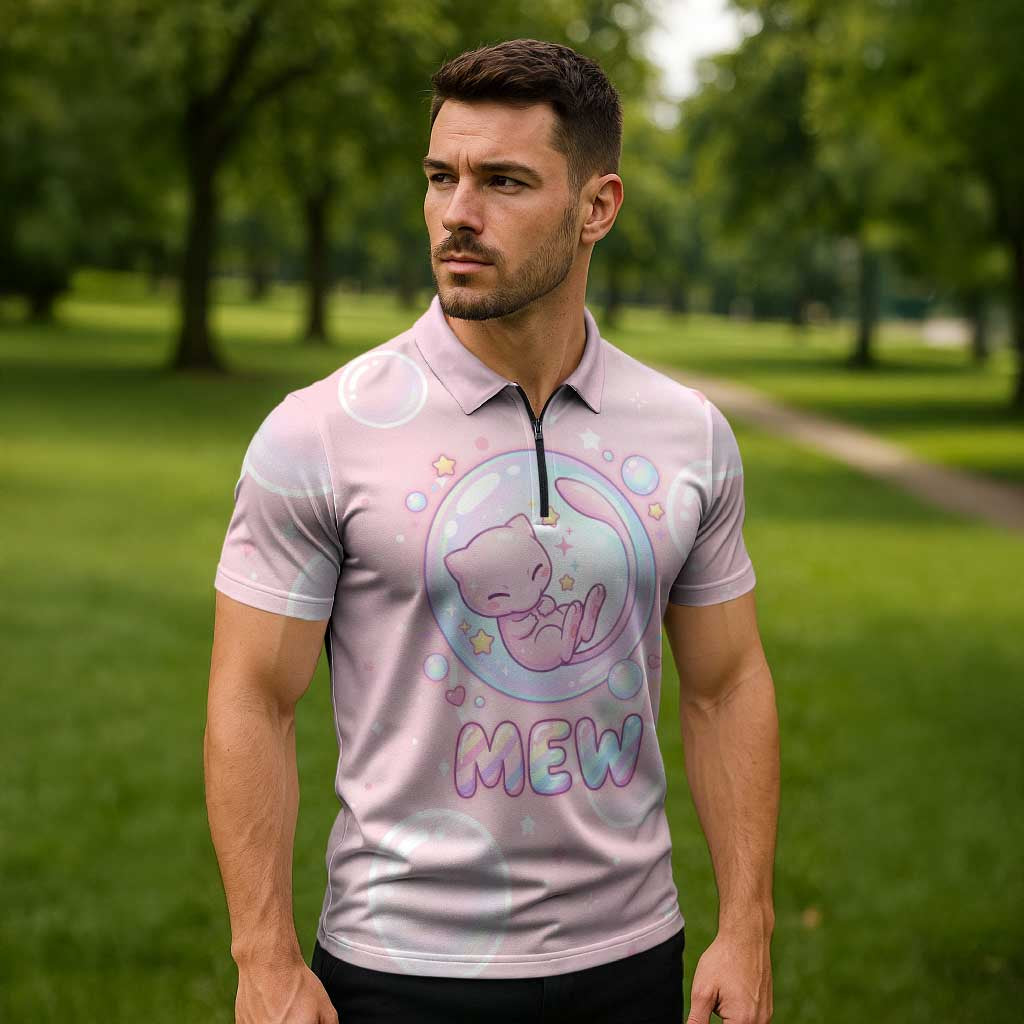 Mew Zipper Polo Shirt Pastel Kawaii Bubble Art