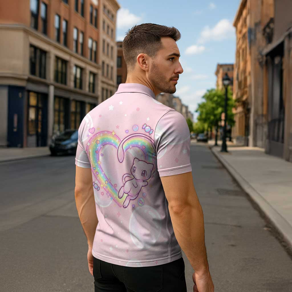 Mew Zipper Polo Shirt Pastel Kawaii Bubble Art