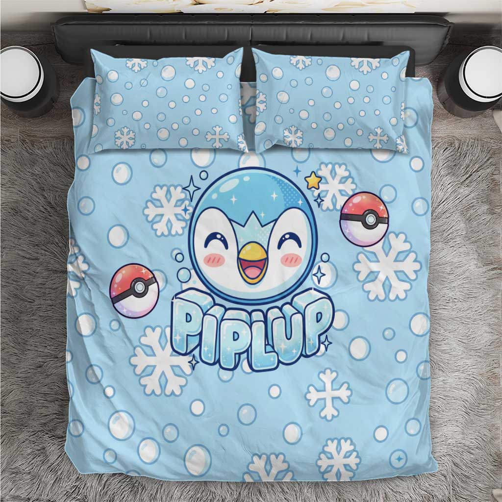 Piplup Bedding Set Cute Winter Snowflake Art