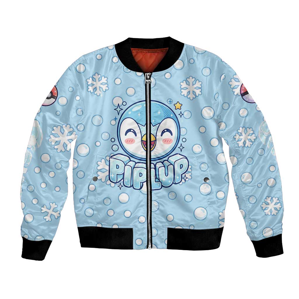 Piplup Bomber Jacket Cute Winter Snowflake Art