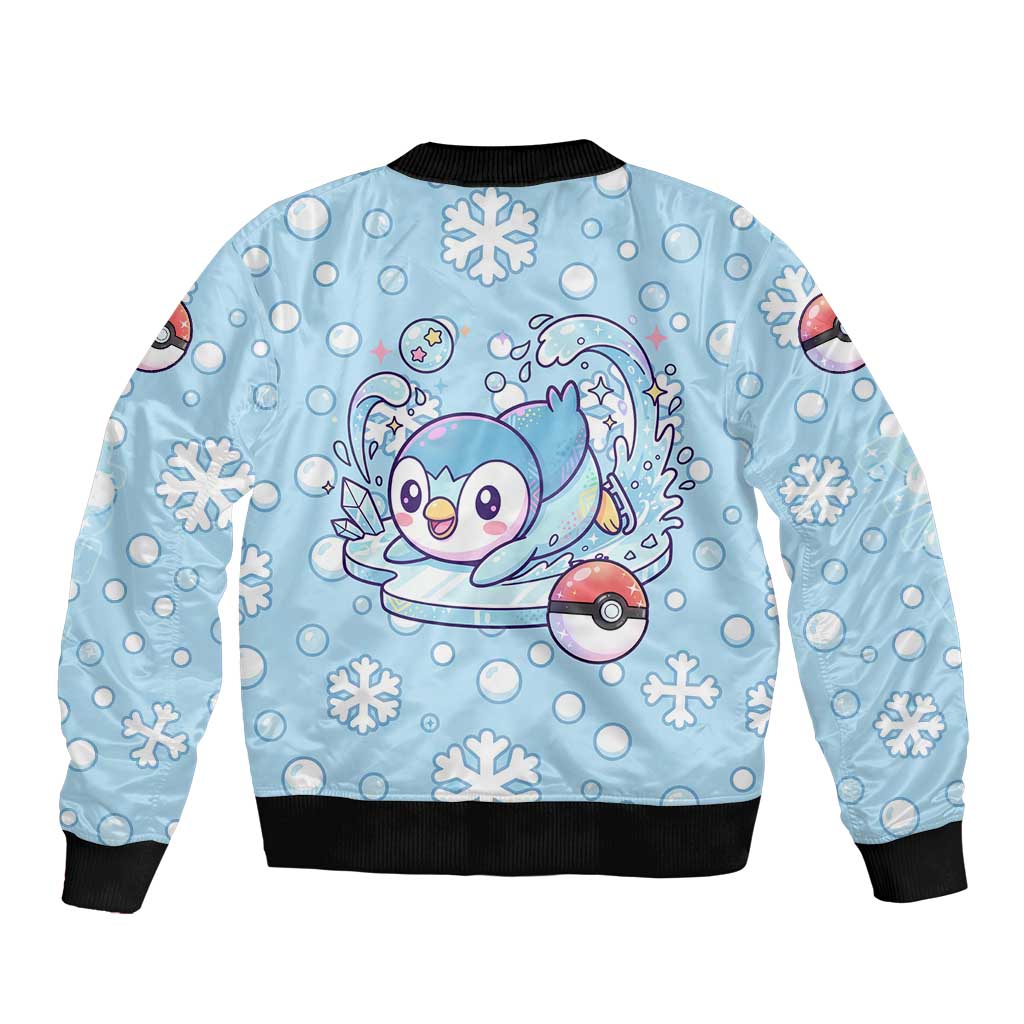 Piplup Bomber Jacket Cute Winter Snowflake Art