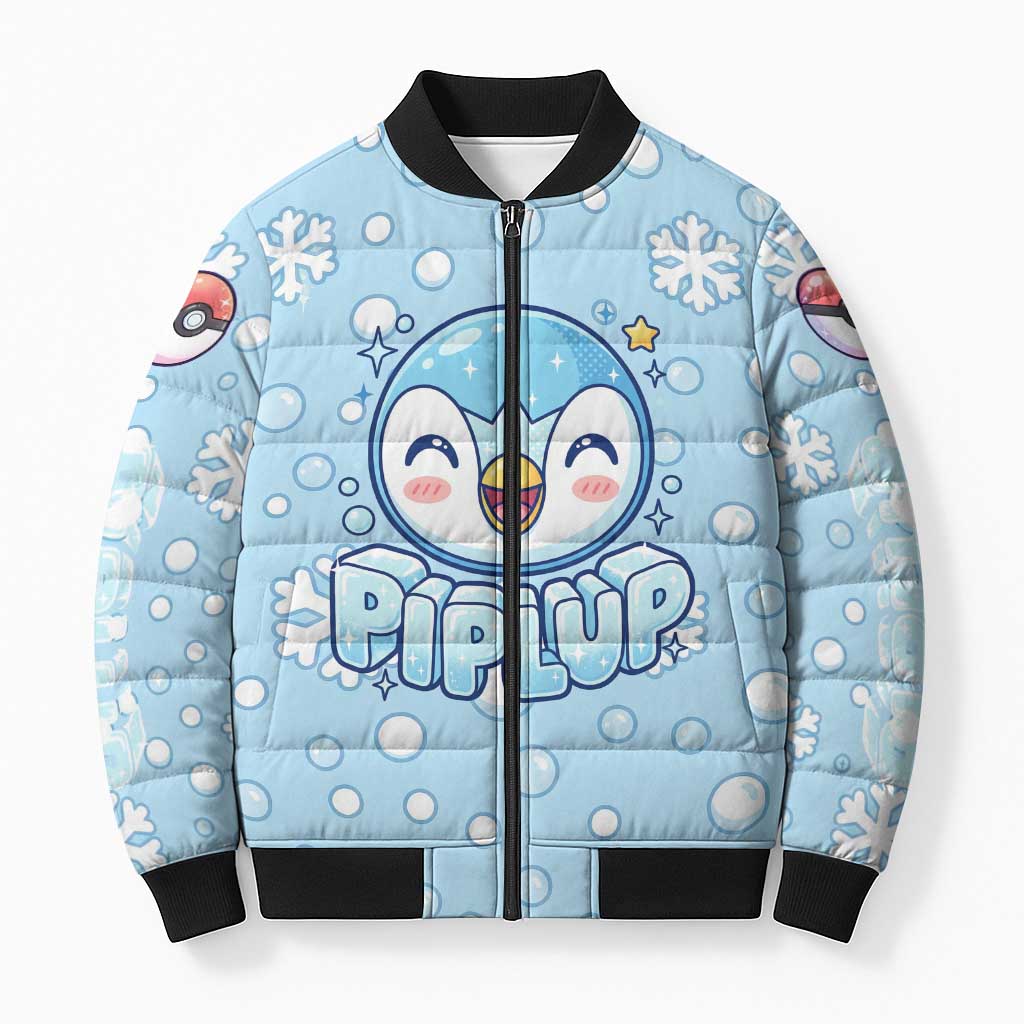 Piplup Bomber Puffer Jacket Cute Winter Snowflake Art