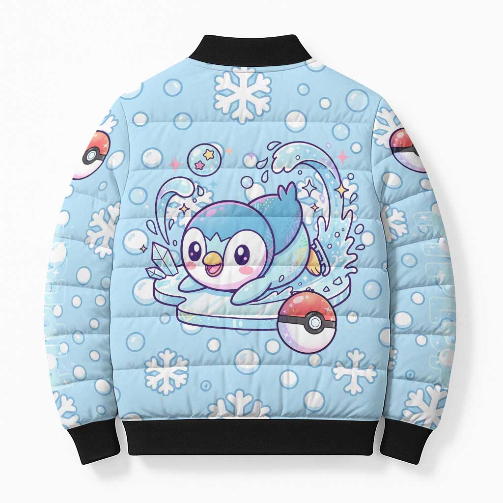 Piplup Bomber Puffer Jacket Cute Winter Snowflake Art
