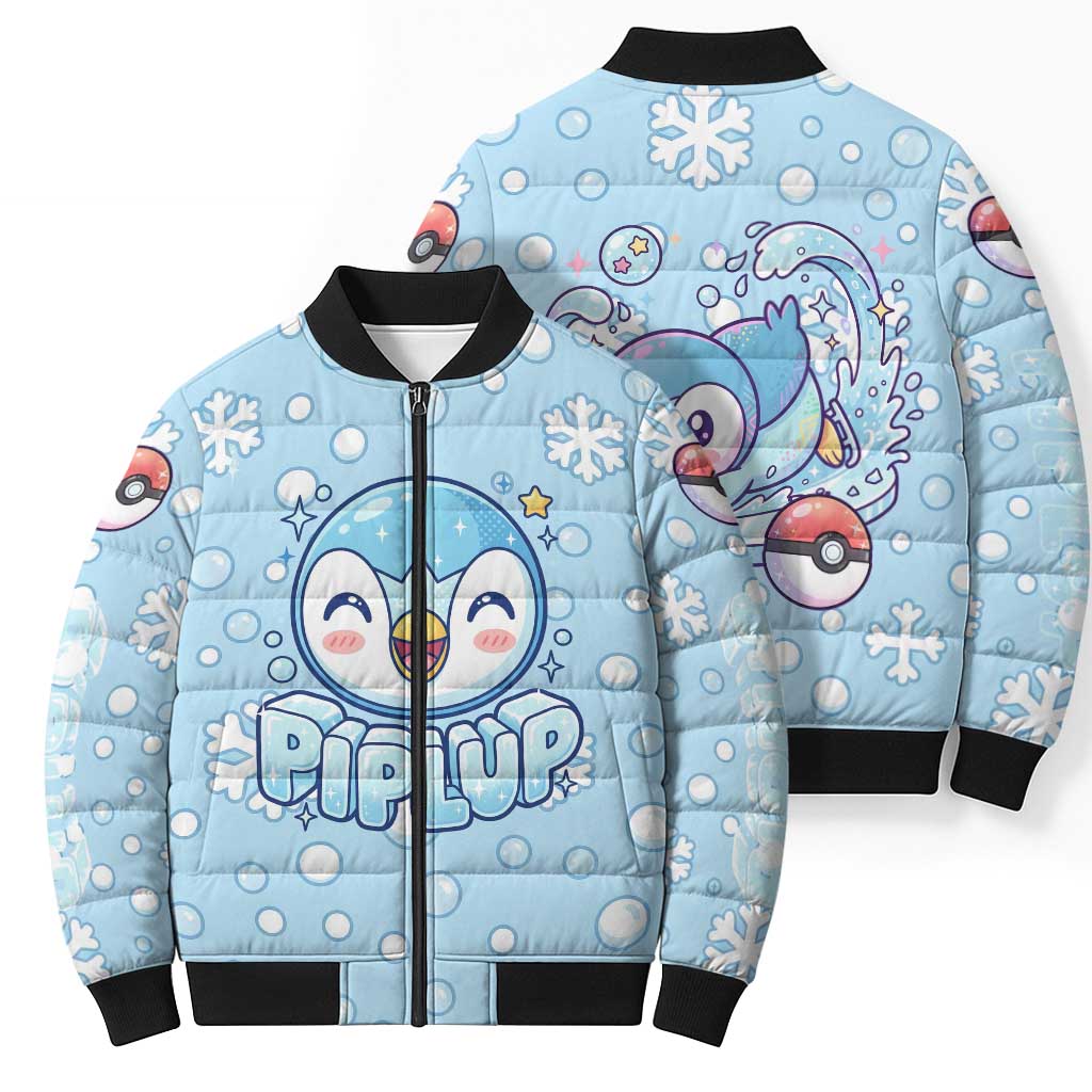Piplup Bomber Puffer Jacket Cute Winter Snowflake Art