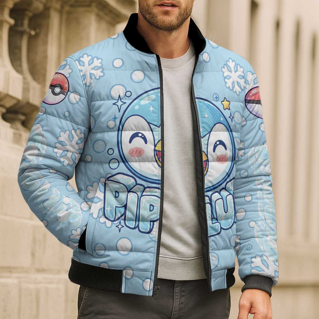 Piplup Bomber Puffer Jacket Cute Winter Snowflake Art
